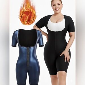 Women's Coated Athletic Zipper Workout Sweat Sauna Jumpsuit New